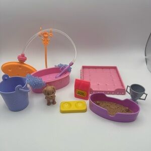 Barbie Pet Accessories Lot Bathtub Bed Food Dishes Dog Figure